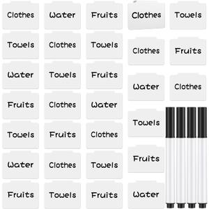 34 Pcs White Basket Labels Clip on Removable Hanging Label Holder with Chalk Markers for Storage Bin Basket Box Kitchen Pantry
