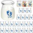 Tanlade 24 Pcs It's a Boy or Girl Milk Glass Bottles 3.4 oz Mini Glass Jars Clear Yogurt Jars with Plastic Lids Baby Shower Party Favors Baby Shower Decorations Centerpieces(It's A Boy)