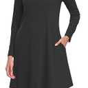 Moskill Long Sleeve Tshirt Dresses for Women with Pockets Casual Loose Swing Dress Large Black L