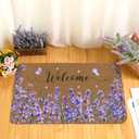 Spring Floral Doormat Coir Welcome Door Mat Lavender Indoor Outdoor Decoration Purple Flower Entrance Doormat Non Slip Door Rugs for Spring Easter Front Easy Clean Entryway 29.5 x 17.7 Inch