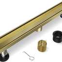 Gold Shower Drain, 24 Inch Linear Shower Drain with Removable Tile Insert Grate, 2 in 1 Bathroom Modern 304 Stainless Steel Brushed Gold Shower Floor Drain with Adjustable Feet,Hair Strainer