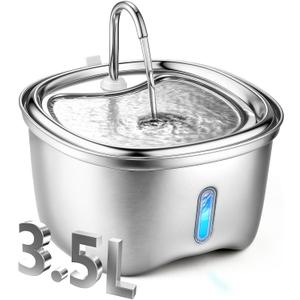 Kiwilove Cat Water Fountain Stainless Steel, 120oz/3.5l Water Fountains for Cats Indoor, Automatic Silent Pump, Easy Clean Water Bowl, with Replacement Filters, Unique Cat-Shaped Design