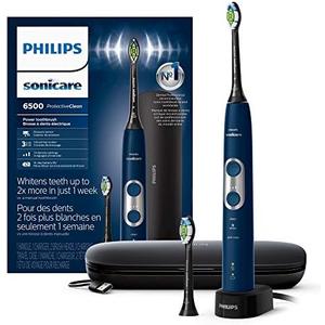 Philips Sonicare ProtectiveClean 6500 Rechargeable Electric Toothbrush, with Pressure Sensor, 3 Cleaning Modes, SmarTimer and QuadPacer, 14-Day Battery Life, Charging Travel Case, Navy Blue, HX6462/07