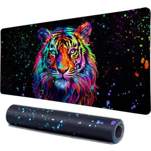 Lokigo Cool Tiger Desk Pad, Large Gaming Mouse Pad 31.5"x15.7", Waterproof Big Mouse Pad for Desk Rubber Base Desk Matt with Stitched Edges Keyboard Mousepad for Laptop, Game, Work, Study