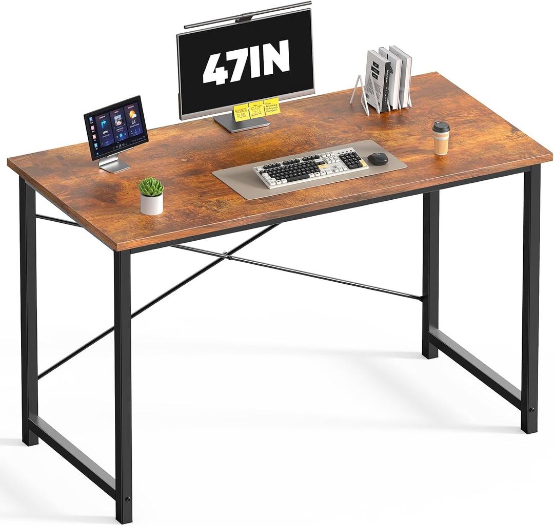 DUMOS 47 Inch Computer Desk for Home Office, Modern Writing Study Table Simple Modern Style for Bedroom Small Space, Large Work Desks with X-Shaped Reinforcement, Wood Brown, 47 Inch-1 Pack
