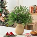 12 Bundles Artificial Norfolk Pine Branches, 18Inches Real Touch Pine Stems Christmas Greenery Stems with 8 Snowy Pinecone Stems for Christmas Home Dcor Vase DIY Crafts