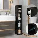 LXLXXL Narrow Storage Cabinet Slim Bathroom Storage Cabinet with Movable Wheels Tall Bathroom Organizer Skinny Cabinet for Small Spaces 2-Tier Black