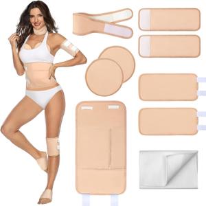 Castor Oil Pack Wrap: 9pcs Reusable Organic Cotton Castor Oil Pack Kit for Neck Waist Chest Feet and Stomach - Adjustable Velcro Compress Wrap Pads Machine Washable for Full-Body Relief