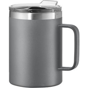OGGI ThermoMug Stainless Steel Insulated Mug- Double Wall Vacuum Insulated w/Handle & Lid, Coffee Cup, Camping Mug, Travel Thermos, 14oz(420ml), Gray