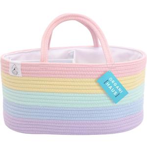 OrganiHaus Pastel Rainbow Nursery Storage Basket, Cotton Rope Toy & Diaper Caddy Organizer with Handles, Baby Diaper Organizer, Foldable Design, Machine Washable, Ideal for Baby Room & Laundry