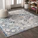 JONATHAN Y Modern Vintage Medallion Navy/Light Gray 5x5 Square Indoor Area Rug, Country, Floral, Easy-Cleaning for Living Room, Bedroom, Kitchen, Pet Friendly, Non-Shedding (MDP100B-5SQ)