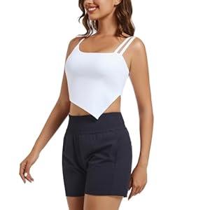 Nesyd Longline Sports Bras for Women Adjustable Workout Gym Fitness Yoga Padded Bra Crop Tank Tops with Built in Bras Camisole (White, L)  