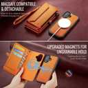 Strapurs for iPhone 17 Detachable Wallet Case Compatible with Magsafe for Women, RFID Blocking 9-Card Holder Zipper Wrist Strap Lanyard PU Leather Magnetic Phone Case for iPhone 17 6.3", Orange