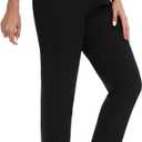 Women's High Waisted Dress Pants Straight Leg Business Trousers with Pockets Stretch Fabric for Office Work Casual (Black)