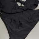 ZAFUL Women's Tie Back Padded High Cut Bralette Bikini Set Two Piece Swimsuit (Large, 1-black)