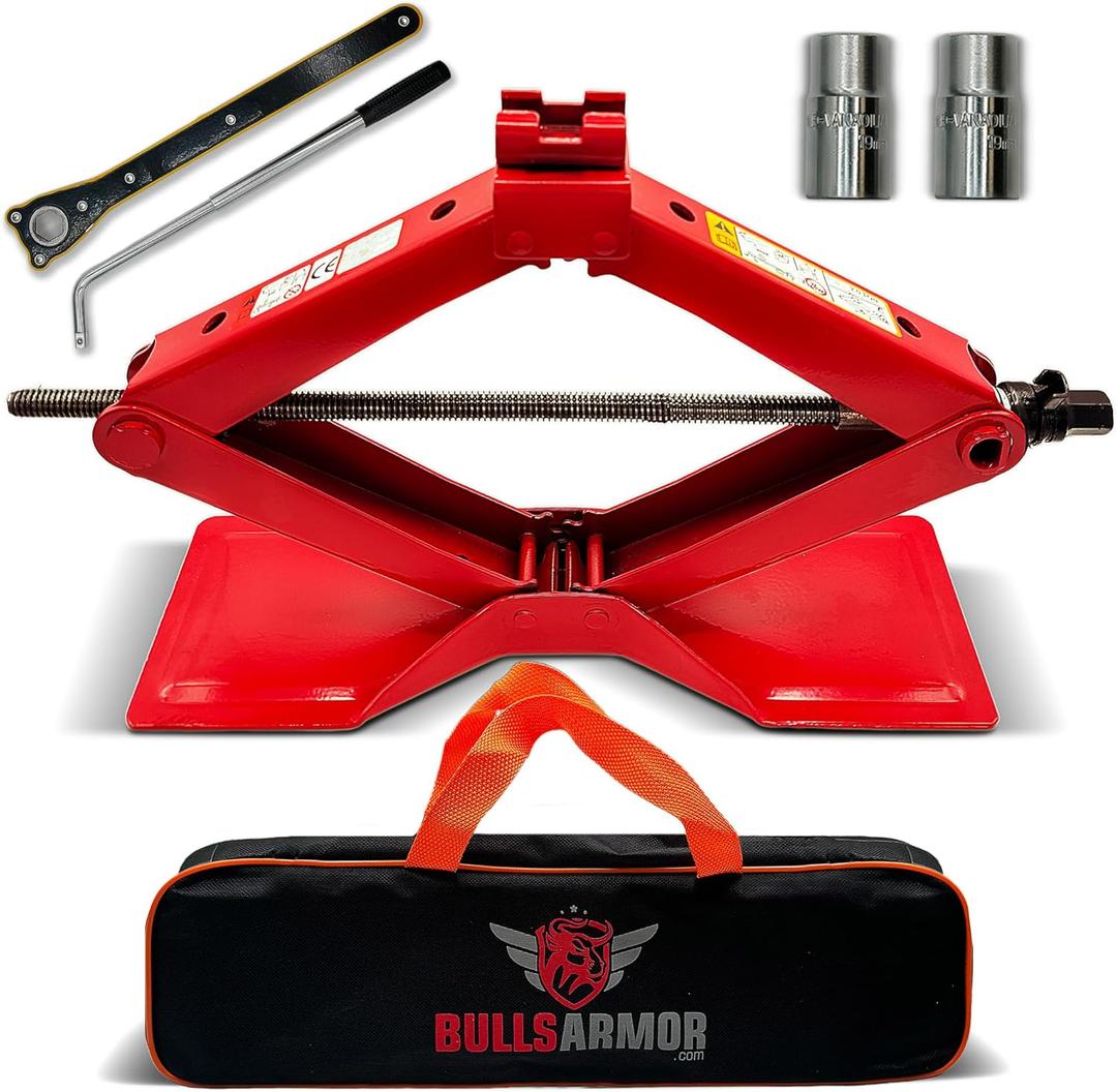 Scissor Jack Kit - 2 Ton (4,400 lbs) - Extra Wide Base - Universal Car Tool Kit with Ratchet & Lug Wrench - All-in-One Portable Emergency Case for Vehicle Lift & Tire Changes