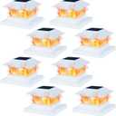 Dynaming Solar Flame Post Cap Lights Outdoor, Solar Powered White Shell Fence Post Light, Flickering Flame LED Lamps Waterproof for Garden Deck Patio, Fit 4x4, 5x5 or 6x6 Vinyl/Wooden Posts, 8 Pack