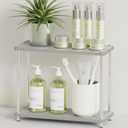 2 Tier Bathroom Organizer and Storage Water Absorbing Stone Bathroom Counter Organizer, Skincare Organizers with Perfume & Makeup (Grey Seven Line)