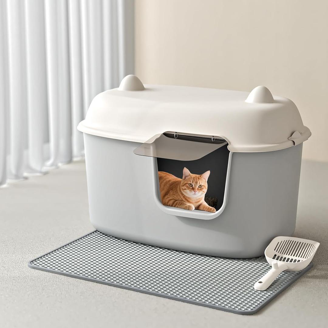Oneluck Extra Large Cat Litter Box, 27.5inches Jumbo Litter Box for Big Cats and Mulit-cat, High Sided Litter Pan with Lid and Scoop Leak-Proof & Anti-Splashing, Easy Clean