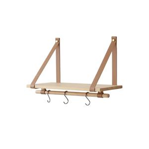 FRIADE Wall Wood Floating Shelves, Multifunctional PU Leather Strap Storage Shelves, Storage Organizer for Kitchen, Living Room, Bedroom, Study, 1 Pack (Burlywood)