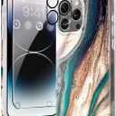 GVIEWIN Marble for iPhone 15 Pro Case, with Screen Protector & Camera Lens Protector, [10FT Military Grade Drop Protection] Slim TPU Phone Case Cover Women for iPhone 15 Pro 6.1" (Drift Sand/Brown) (Green Gold)