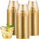 Gejoy 9 oz Rimmed Swirl Plastic Cups Disposable Drinking Cups Clear Elegant Halloween Tumblers for Christmas Party Supplies(Gold,24 Pcs)