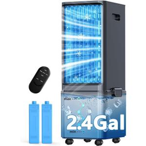 Windowless Air Conditioner w/ 4 Modes & 3 Speeds, Waterless Alert, 2.4-Gal Tank for 20H Cooling, 12H Timer, 20FT Remote, 70 Auto Swing Evaporative Air Cooler, Portable AC Unit for Bedroom