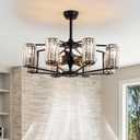 Ceiling Fans with Lights 36" Chandelier Fan Vintage Low Profile Ceiling Fan with Light and Remote 8 Lights Crystal Large Fandelier Light Fixture for Living Room Dining Room Hotel Foyer