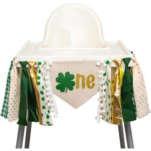 Lucky One Highchair Banner - St Patricks Day First Birthday High Chair Banner, Clover Shamrock Banner for First Birthday Decoration, Party, Anniversary, Cake Smash, Photo Prop (Green)