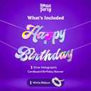 4 x HOUSE OF PARTY Happy Birthday Banner | Pre-Strung Iridescent Silver Happy Birthday Letters Banner Sign-6 Feet | Bday Hanging Backdrop Party Decorations | Shiny Birthday Door Decoration