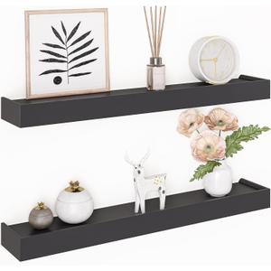 Ballucci Modern Floating Shelves 24", Set of 2 Wood Wall Mount Ledges for Nursery, Living Room, Bathroom, Kitchen, Office, Black (24" Shelves - Set of 2)