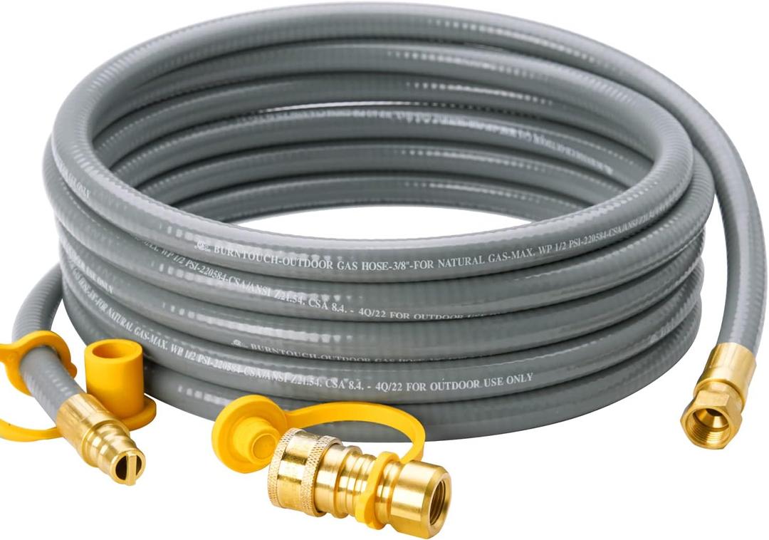 15 Feet 3/8 inch ID Natural Gas Grill Hose with Quick Connect Fittings, Natural Gas Line for Grill, Pizza Oven, Heater and More Low Pressure Appliance
