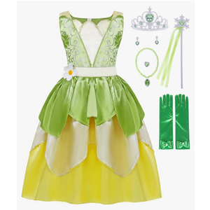 COTRIO Green Fairy Frog Princess Dress Girls Birthday Party Fancy Dresses Kids Halloween Elf Costume Outfits with Accessories,150