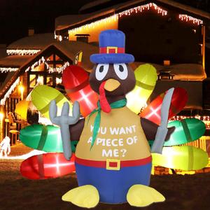 ADOMI Thanksgiving Inflatable Turkey Lawn Decoration - 5FT LED Light Up Autumn Pilgrim Hat Turkey for Outdoor Yard Home Holiday Party Lawn Garden Festival Indoor Decorations 5FT