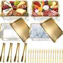 Baderke 4 Set Chilled Serving Tray for Christmas Parties Ice Chilled Party Platter Charcuterie Serving Board Cold Dish Dip with Forks Tongs for Fruit Seafood Vegetable Appetizer (11.81",Gold)