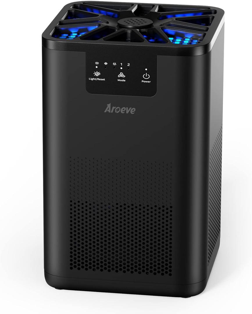AROEVE Air Purifiers for Bedroom Air Purifier With Aromatherapy Function For Pet Smoke Pollen Dander Hair Smell 20dB Air Cleaner For Bedroom Office Living Room, MK06- Black (Medium)