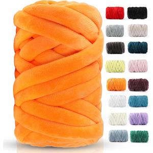 Chunky Yarn for Hand Knitting- Velvet Chenille Tube Yarns- Jumbo Yarns for Blankets, Pet Beds, Machine Washable (0.66 Lb/18.59 Yd), Easy No-Tool Arm Knitting & Crochet Project Yarn (Orange)