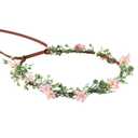 Handmade Pink Flower Crown Girls Hair Wreath Bridal Flower Headband Green leaf Headpiece Floral Hair Accessories for Weeding Birthday Party Cosplay