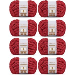 Crafted By Catherine Chunky Chenille Yarn - 8 Pack (8 oz / 227 g, 31.7 Yards Each Skein), Dark Red, Gauge 7 Jumbo