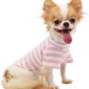 LOPHIPETS 100% Breathable Cotton Striped Dog Tee Shirt T-Shirt for Dogs Chihuahua Puppy Clothes -Pink and White Strips/M (Medium for 4.5-6.5 lbs)