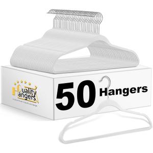 Quality Hangers 50 Pack Non-Velvet Plastic Hangers for Clothes - Heavy Duty Coat Hanger Set - Space-Saving Closet with Chrome Swivel Hook, Functional Non-Flocked Hangers - Cream White