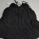 BoheeWohee Casual V Neck Spaghetti Strap Bohemian Cottagecore Summer Gypsy Beach Mini Dress (Small, Black)