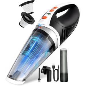 BRL Handheld Vacuum Cordless, Brushless Car Vacuum Cleaner with 12000PA Powerful Suction, 2 Suction Modes Mini Hand Vacuum, Dry & Wet, Portable Vacuum for Car Pet Hair, Home, Office, Keyboards (White Orange)