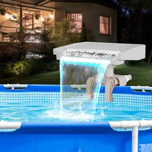 Pool Fountain Waterfall for Above Ground Pools, Swimming Pool Attachment Accessories, Relaxing Cascade Soothing Waterfall, Fits Various Frame Pools (with 7 LED Light)