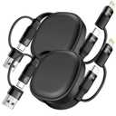 Multi Charging Cable, 2Pack 5 in 1 Retractable Lightning Charger Cable 60W USB C to USB C Fast Charging, Multiple USBC Cord Multi Car Charger for iPhone 17/16/15/14 Pro Max, iPad, Samsung S25 S24,Tablets (Grey)