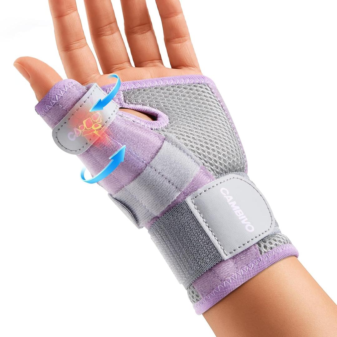 CAMBIVO Thumb Brace for CMC Joint Pain Relief, Arthritis, Tendinitis & De Quervains, Adjustable Thumb Spica Splint with Open-Palm Design for Typing & Daily Tasks, Breathable Reversible Stabilizer for Left/Right Hand, Small/Medium