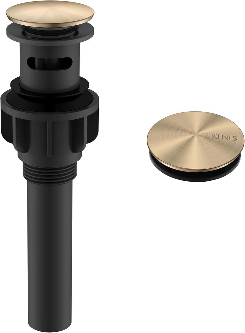 KENES Champagne Bronze Bathroom Sink Drain with Overflow, Pop Up Bathroom Sink Drain Assembly Anti Clog Pop Up Drain Stopper Lavatory Bathroom Vanity Sink Drain