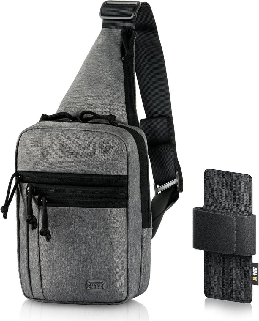 M-Tac CCW Sling Bag for Men & Women - EDC Shoulder Bag Tactical - Crossbody Concealed Carry Bag - Mens Chest Pack (Grey Regular)
