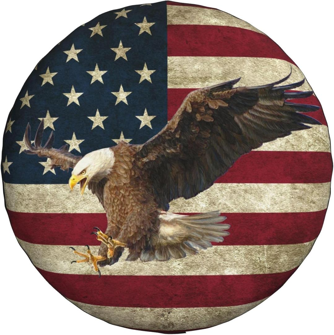 Spare Tire Cover for RV Camper Trailer Bald Eagle American Flag, Weatherproof Universal Wheel Cover for RV Travel Trailer Camper Truck 14inch