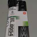 GE Surge Protector Power Strip, 6 Ft Extension Cord, 6 Outlet Extender, 800 Joules, Flat Plug, Twist-to-Close Safety Covers, ETL Listed, Black, 33661